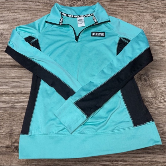 PINK Victoria's Secret Women's Aqua and Black Pullover Top - Picture 2 of 5